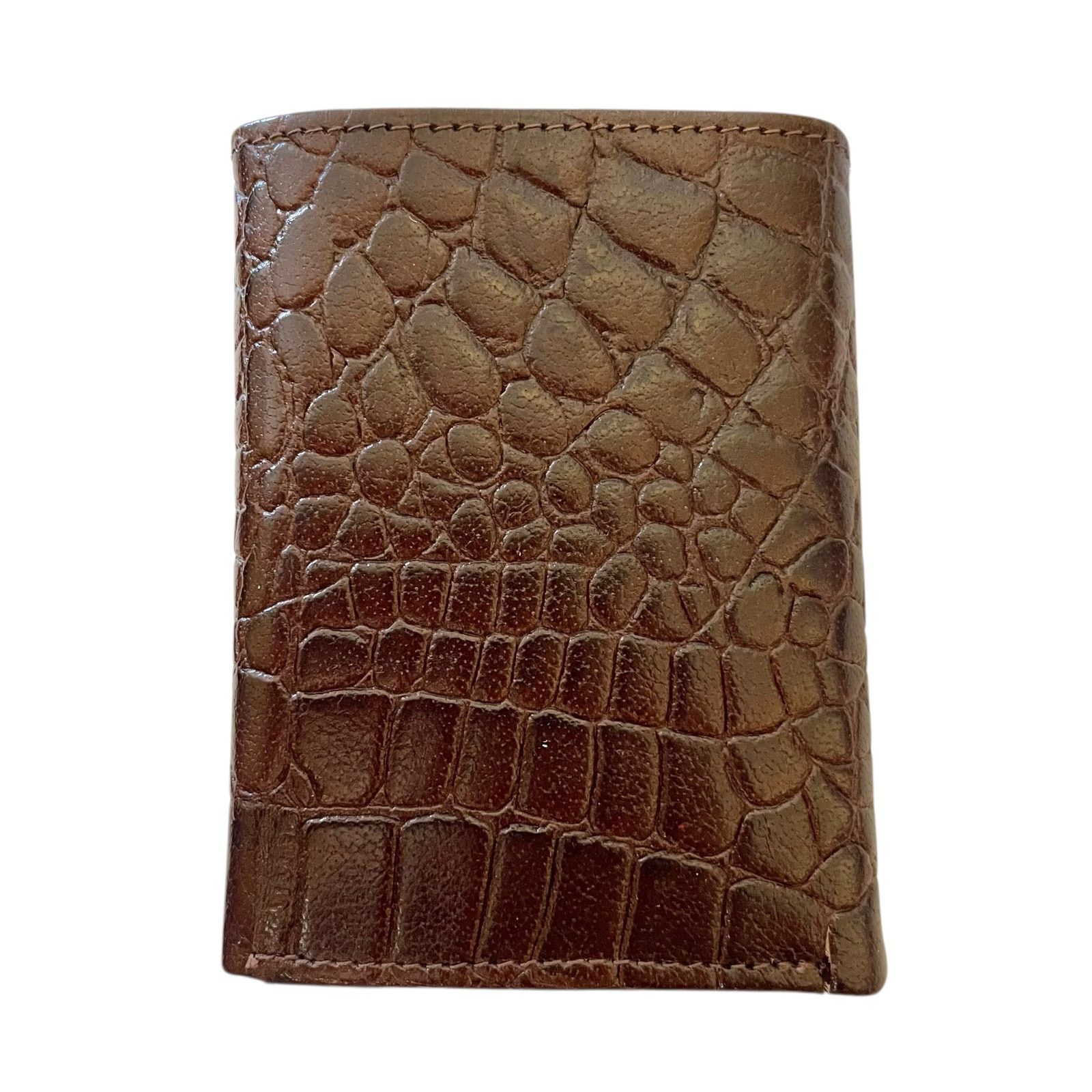Vintage NWT Vintage Croc-Embossed Brown Leather Tri-Fold Wallet Size ONE SIZE - 2 Thumbnail