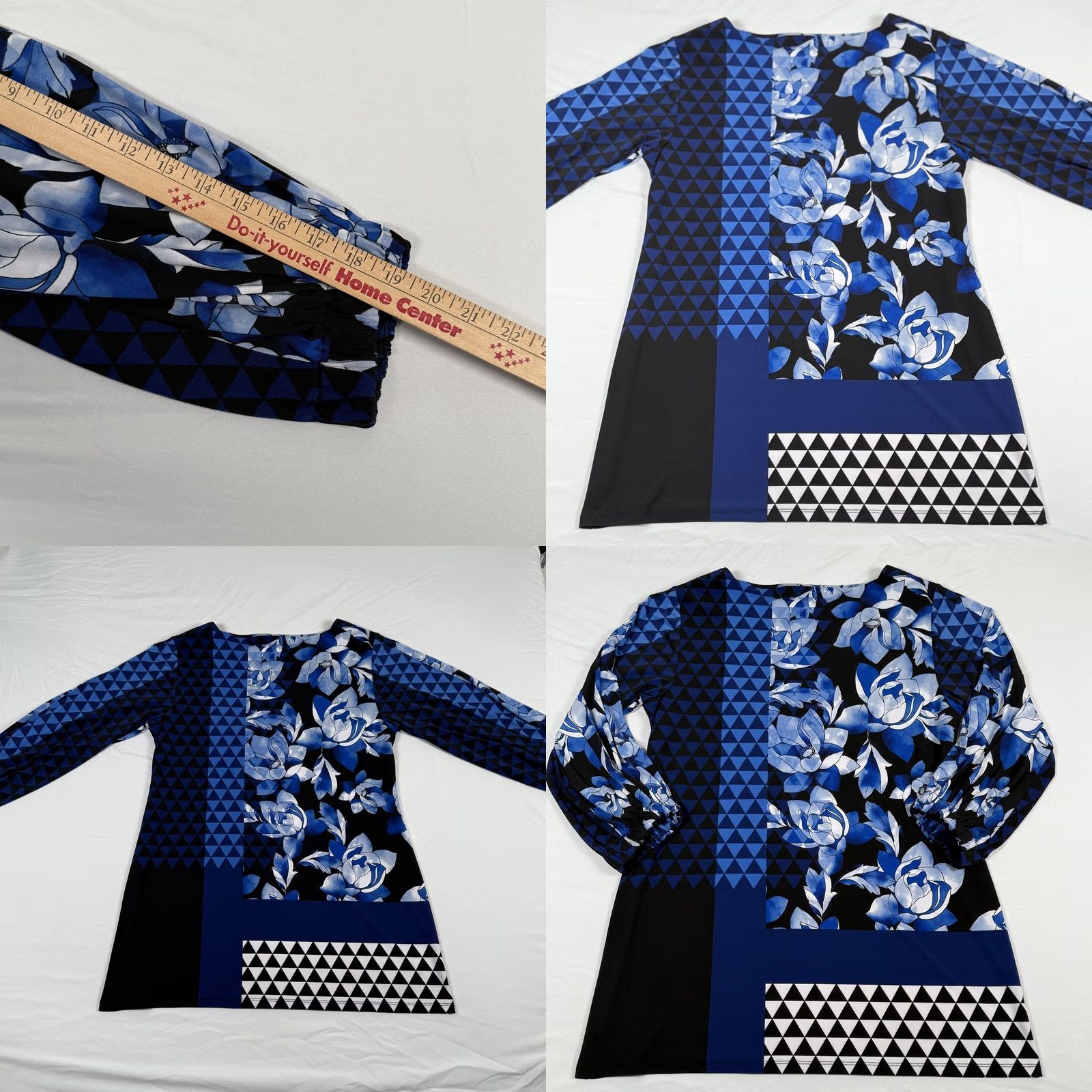 Alfani Alfani Blouse Tunic Blue Floral Geometric 3/4 Sleeve Stretch Artsy Patchwork M Womens Shirt Size M / US 6-8 / IT 42-44 - 8 Thumbnail