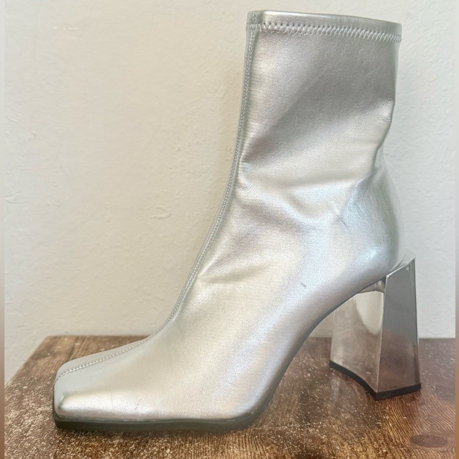Gianni Valentino Gianni Bini Stretch Silver Ankle Boots with Metallic Block Size US 8 / IT 38 - 5 Thumbnail