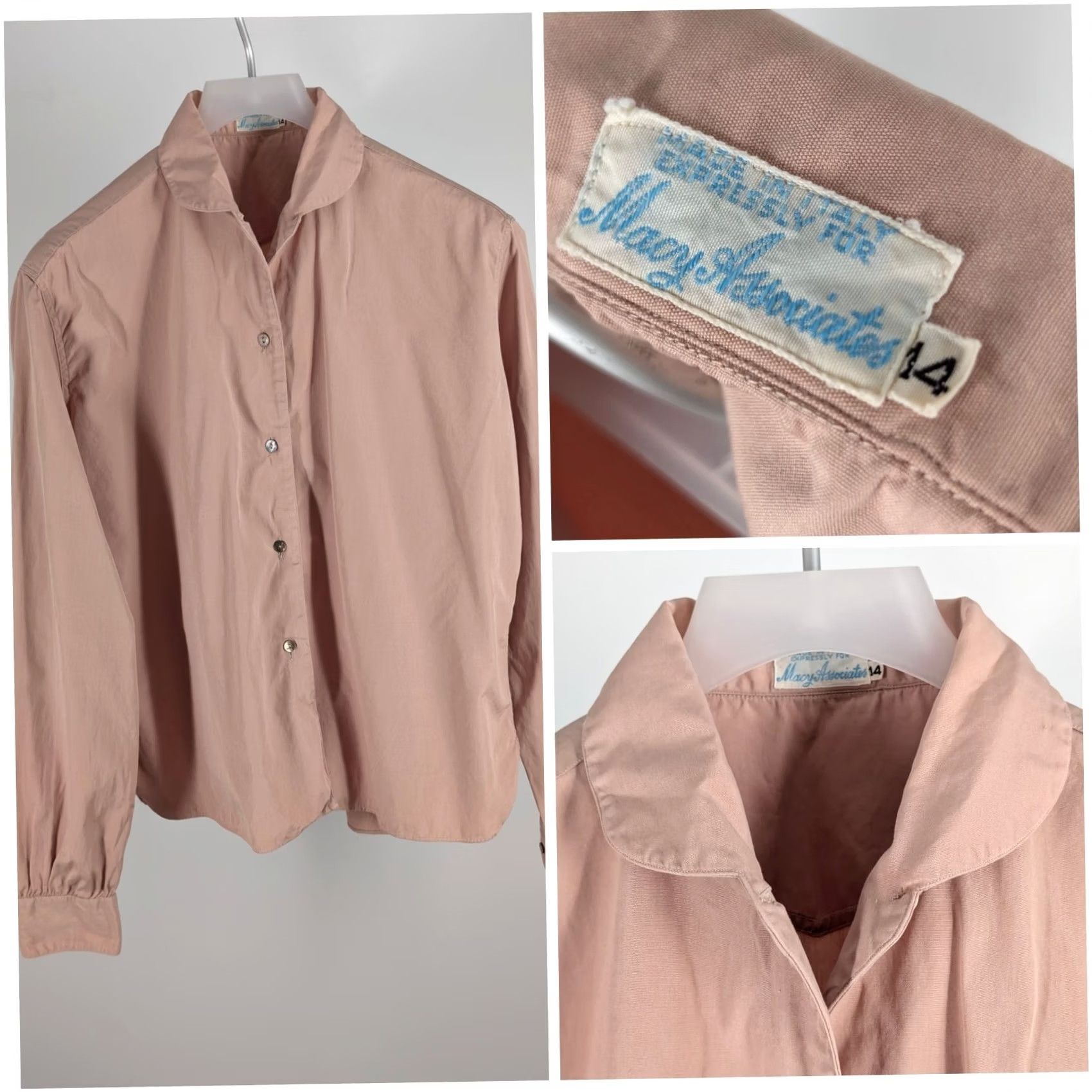 Vintage VINTAGE Macy Associates Blouse Shirt Pink Pure Cotton Peter Pan Collar 50s 1950s Macy's United States Women Mens Girls Boys 16 XS-XL Size XXL / US 16-18 / IT 52-54 - 2 Thumbnail