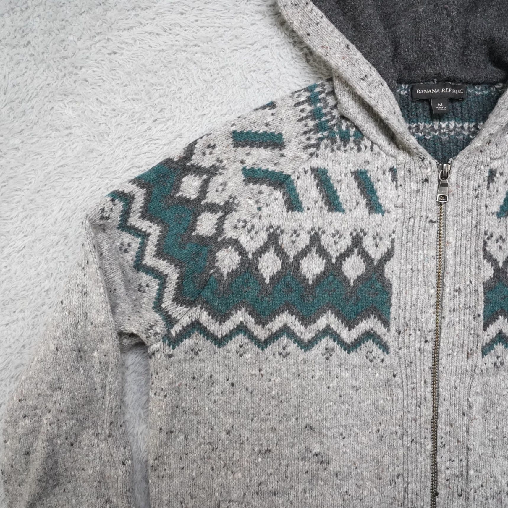 Banana Republic Banana Republic Jacket Mens M Gray Nordic Print Wool Blend Cardigan Knit Sweater Fall Winter - Mens Size US M / EU 48-50 / 2 - 4 Thumbnail
