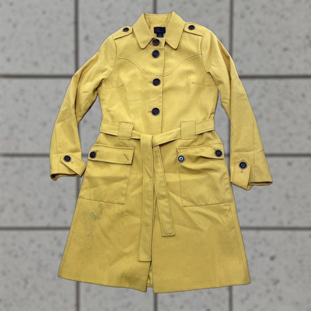 Avia VIA Wool Trench Coat Women 8 Yellow Belted Mod 60s Long Duster Military Grunge Coat Size M / US 6-8 / IT 42-44 - 1 Thumbnail