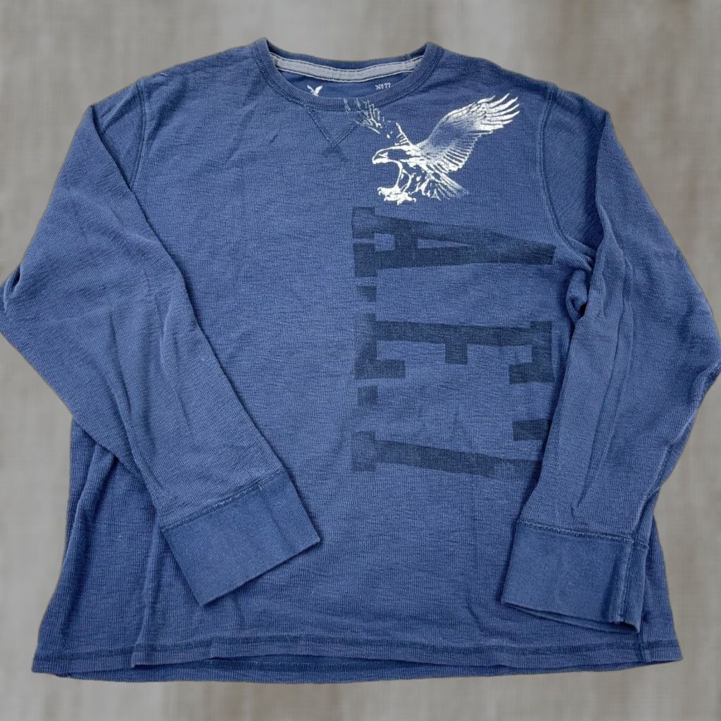American Eagle Outfitters VINTAGE American Eagle Shirt 2XL Blue Thermal Waffle Knit Big Logo Men Size US XXL / EU 58 / 5 - 1 Thumbnail