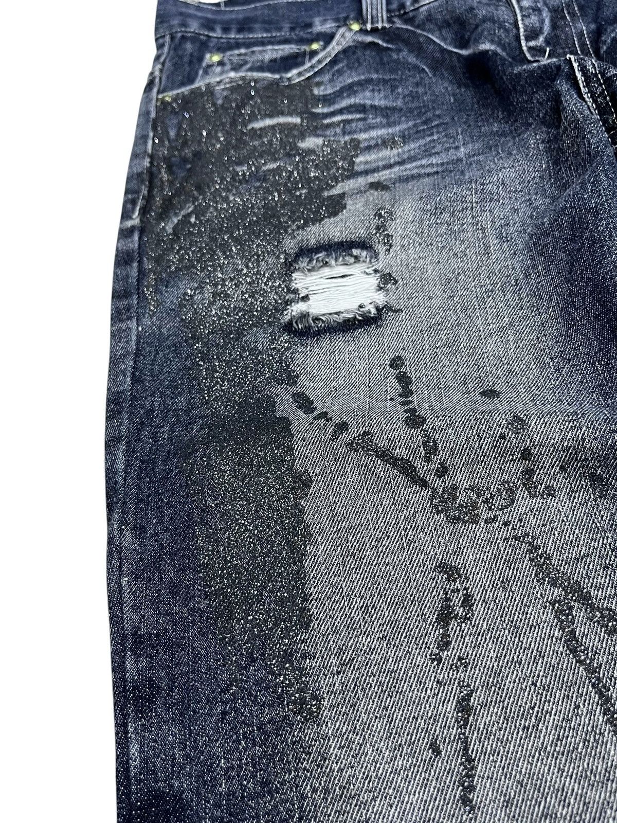 FYE🔥VTG BLACK BACCARA GLITTER SPLASH DISTRESSED FLARE JEANS