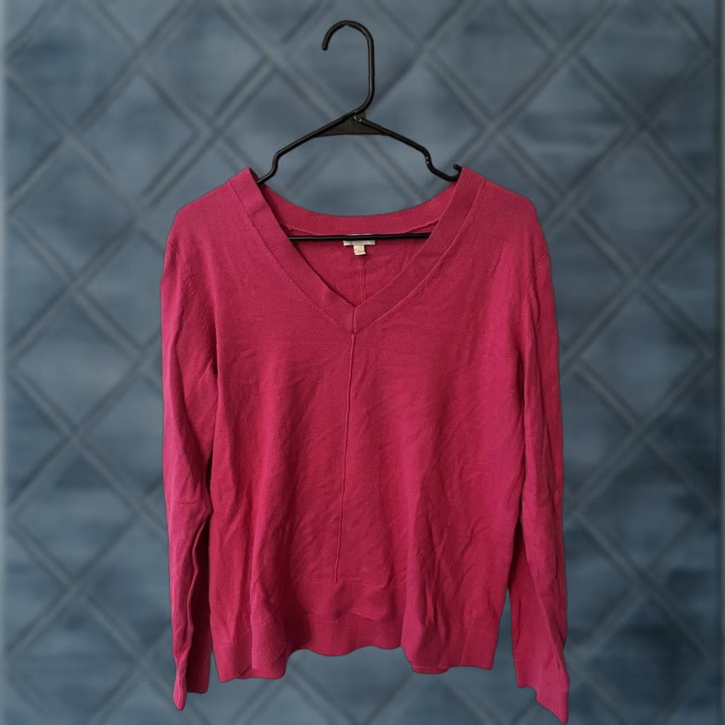 Talbots VINTAGE Talbots Pullover Sweater Women Large Pink Cotton V-Neck Long Sleeve Winter Size L / US 10 / IT 46 - 1 Thumbnail