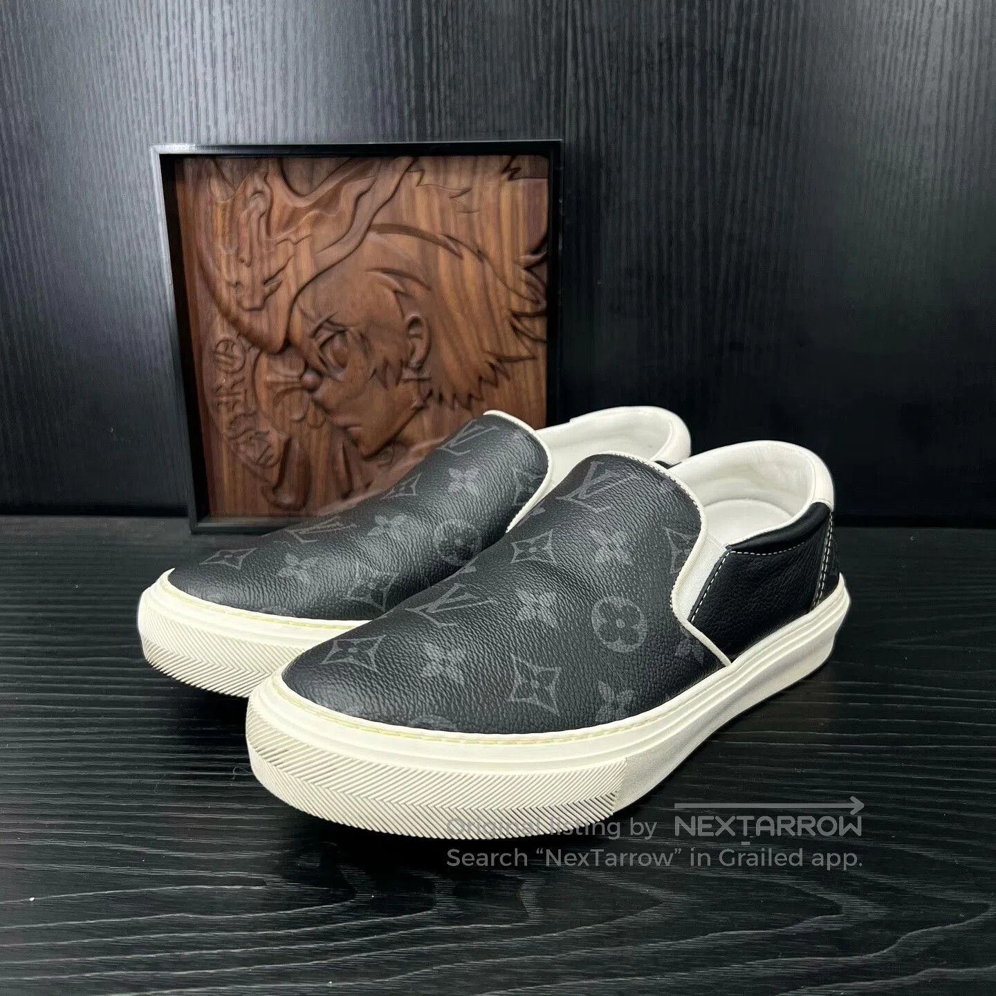 Louis Vuitton LV Monogram Black Gray Slip-On Shoes. Size US 7 / EU 40 - 1 Thumbnail
