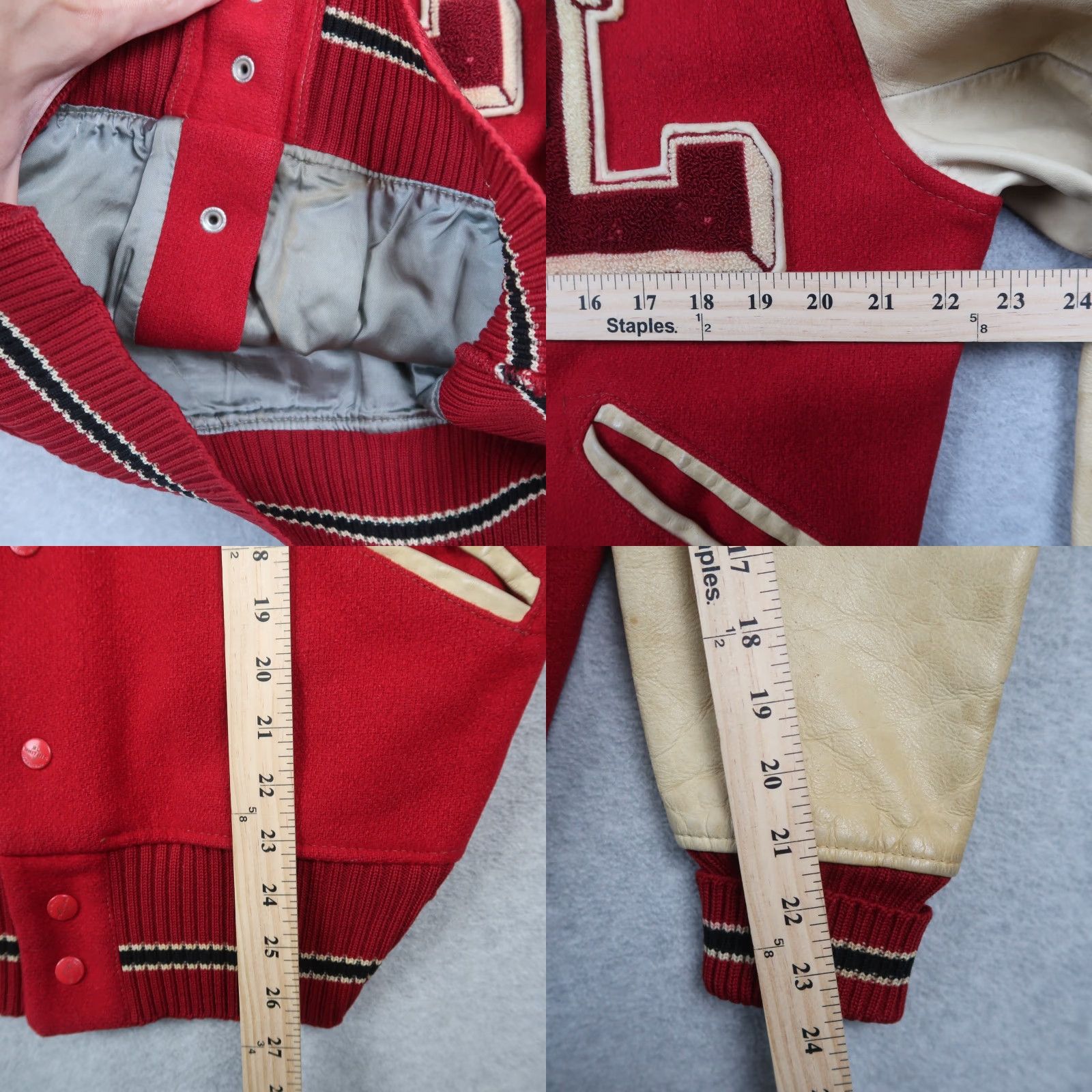 CO VINTAGE HL Whiting Co Varsity Jacket Red 60s Size 46 Wool Nylon Satin Leather Look Letterman Mens Size US S / EU 44-46 / 1 - 9 Thumbnail