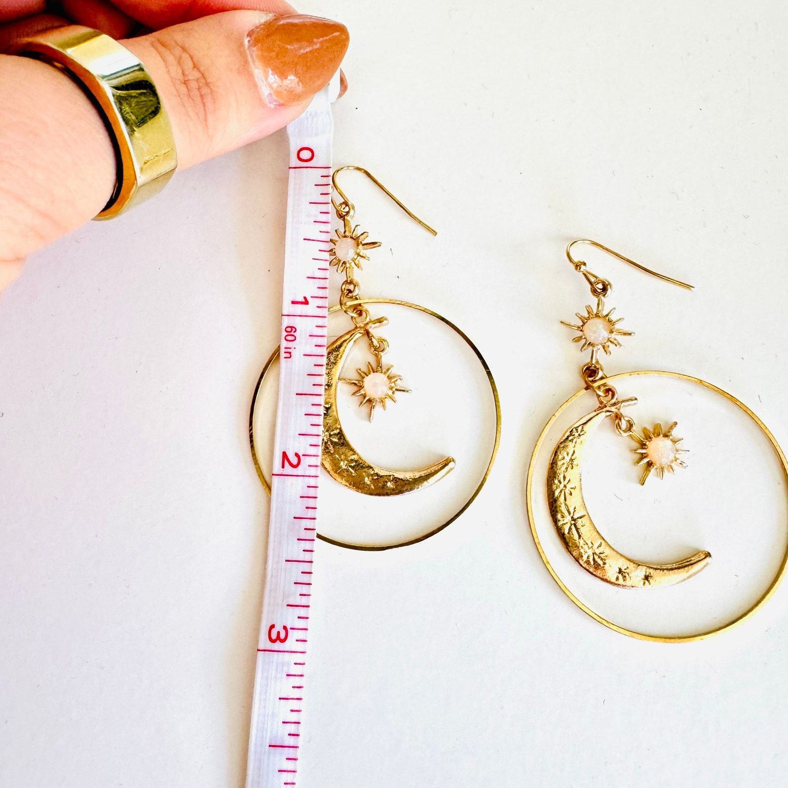 Anthropologie ANTHROPOLOGIE Gold Sun Moon Stars Boho Hoop Earrings Jewelry Size ONE SIZE - 5 Thumbnail