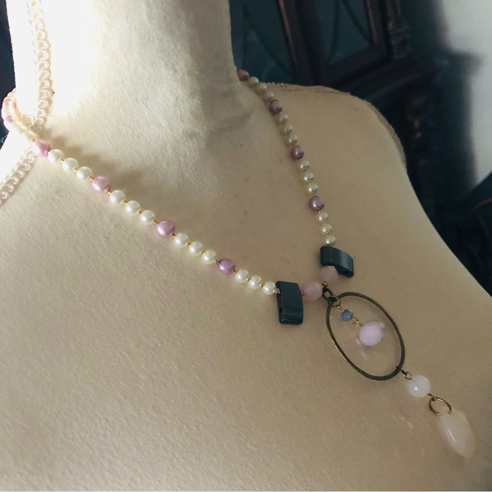 Handmade Handcrafted repurpose lilac freshwater Pearl necklace Size ONE SIZE - 3 Thumbnail