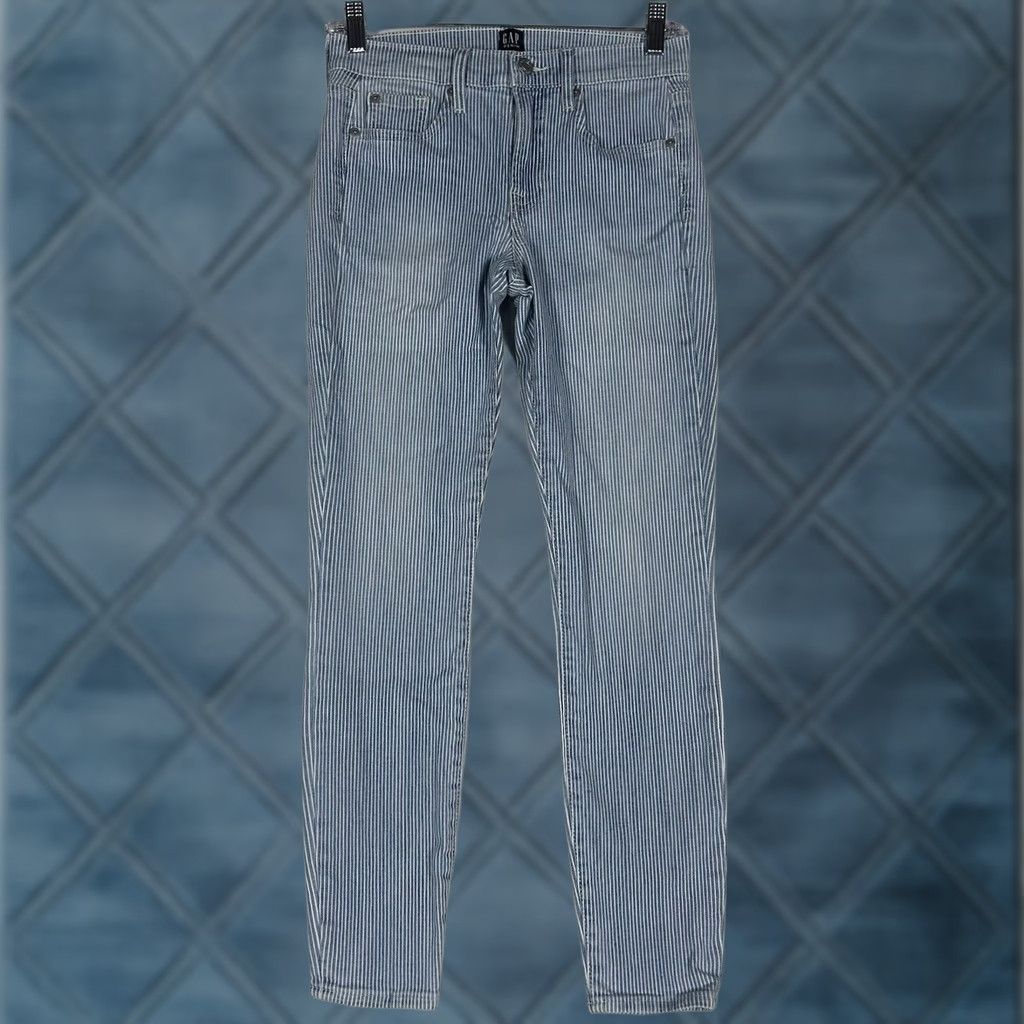 Gap Gap Denim True Skinny Pants Womens Regular Size 25 Striped Blue White Stretch Pants Size 42" / US 20 - 1 Thumbnail