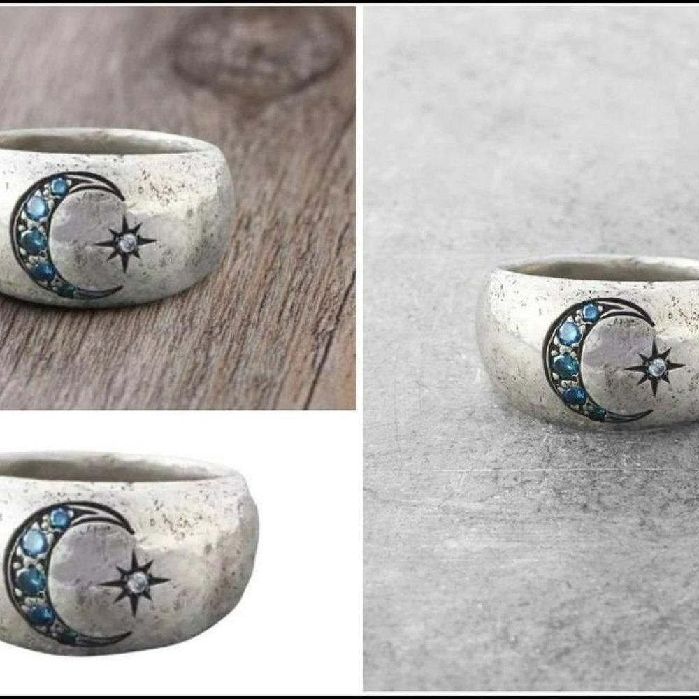 Designer Bohemian Vintage Sun Moon Silver Retro Ring - Size 8 Size ONE SIZE - 8 Thumbnail