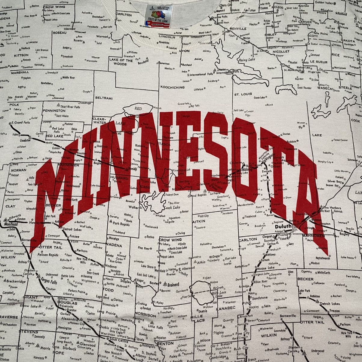Fruit Of The Loom VINTAGE 90’s MINNESOTA ALLOVERPRINT MAP T SHIRT FOTL Size US L / EU 52-54 / 3 - 7 Thumbnail