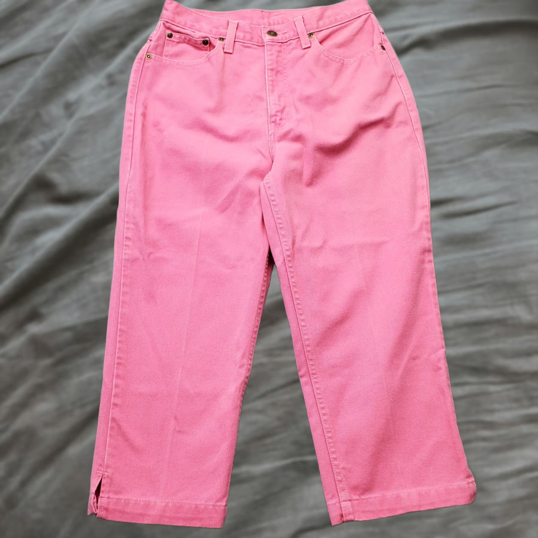 Pinko Jeanology Pink Cropped Jeans Womens 8 5-Pocket Straight Ankle Slit Medium Wash Denim 21 Inseam 27 In Waist Size 30" / US 8 / IT 44 - 1 Thumbnail