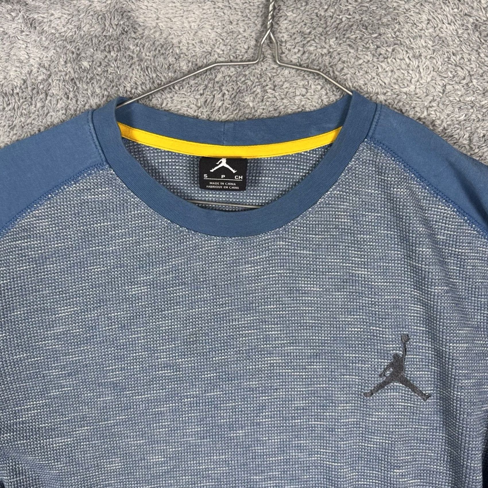 Jordan Brand Jordan Shirt Mens S Waffle Thermal Crewneck Pullover Base Layer Knit Long Sleeve Blue 90s Sports Minimalist Logo Cotton Blend Knit Regular Mens Shirt Size US S / EU 44-46 / 1 - 4 Thumbnail