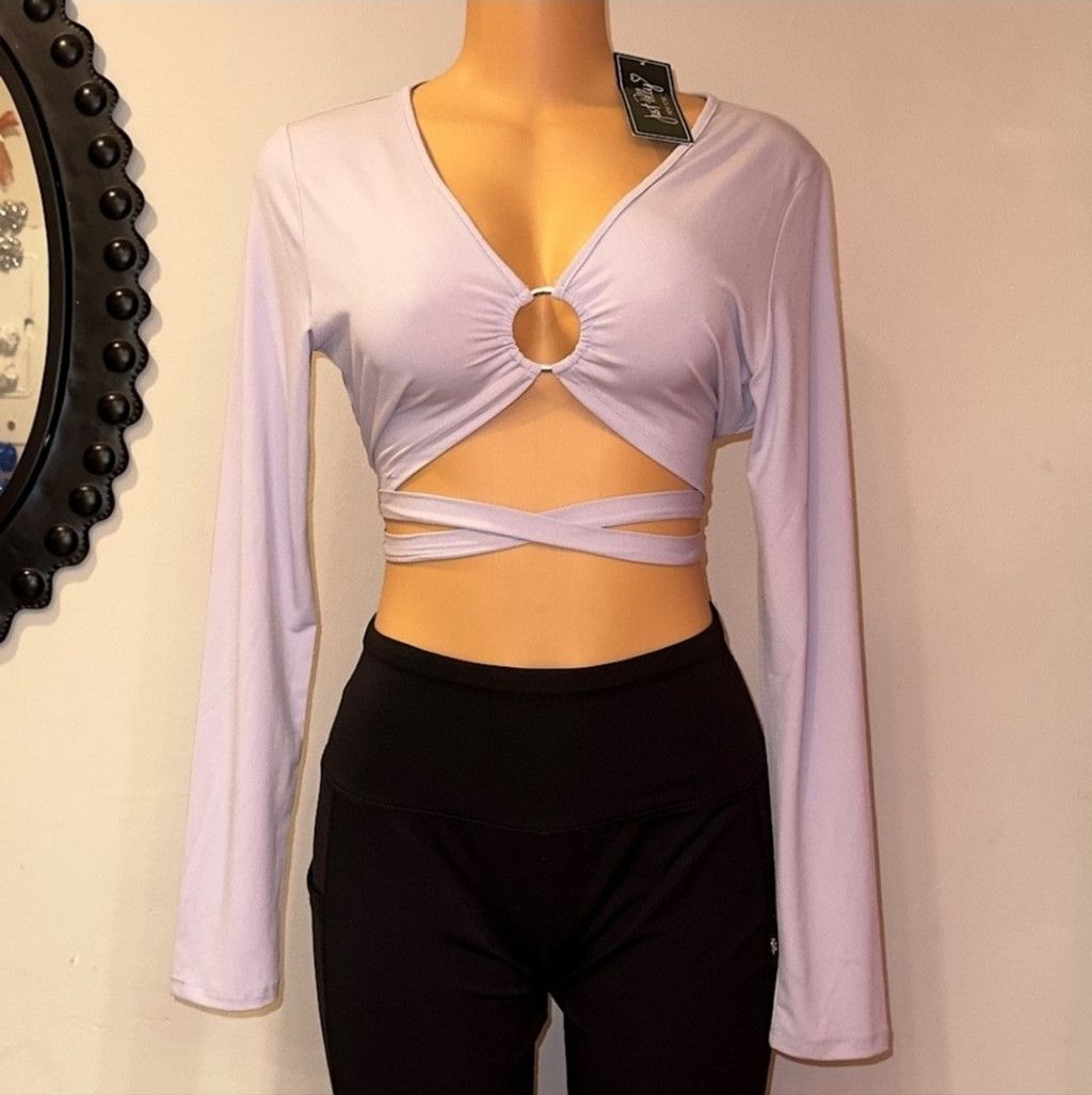 Other NWT Just Polly Lavender Long Sleeve Tie Waist Crop Top Size L / US 10 / IT 46 - 1 Thumbnail