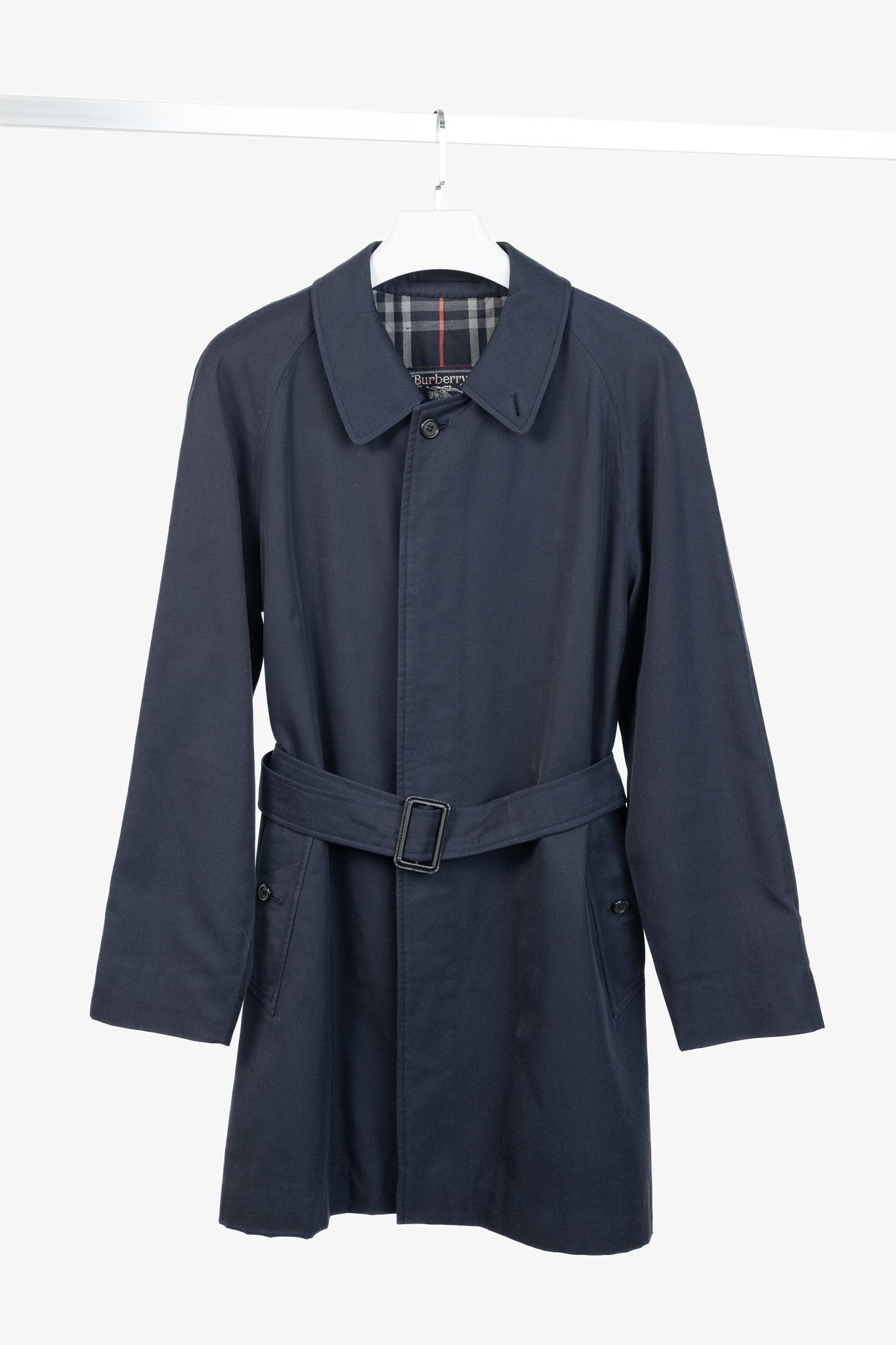 Burberry Burberry Vintage Navy Twill Belted Balmacaan Coat Size US XL / EU 56 / 4 - 1 Thumbnail