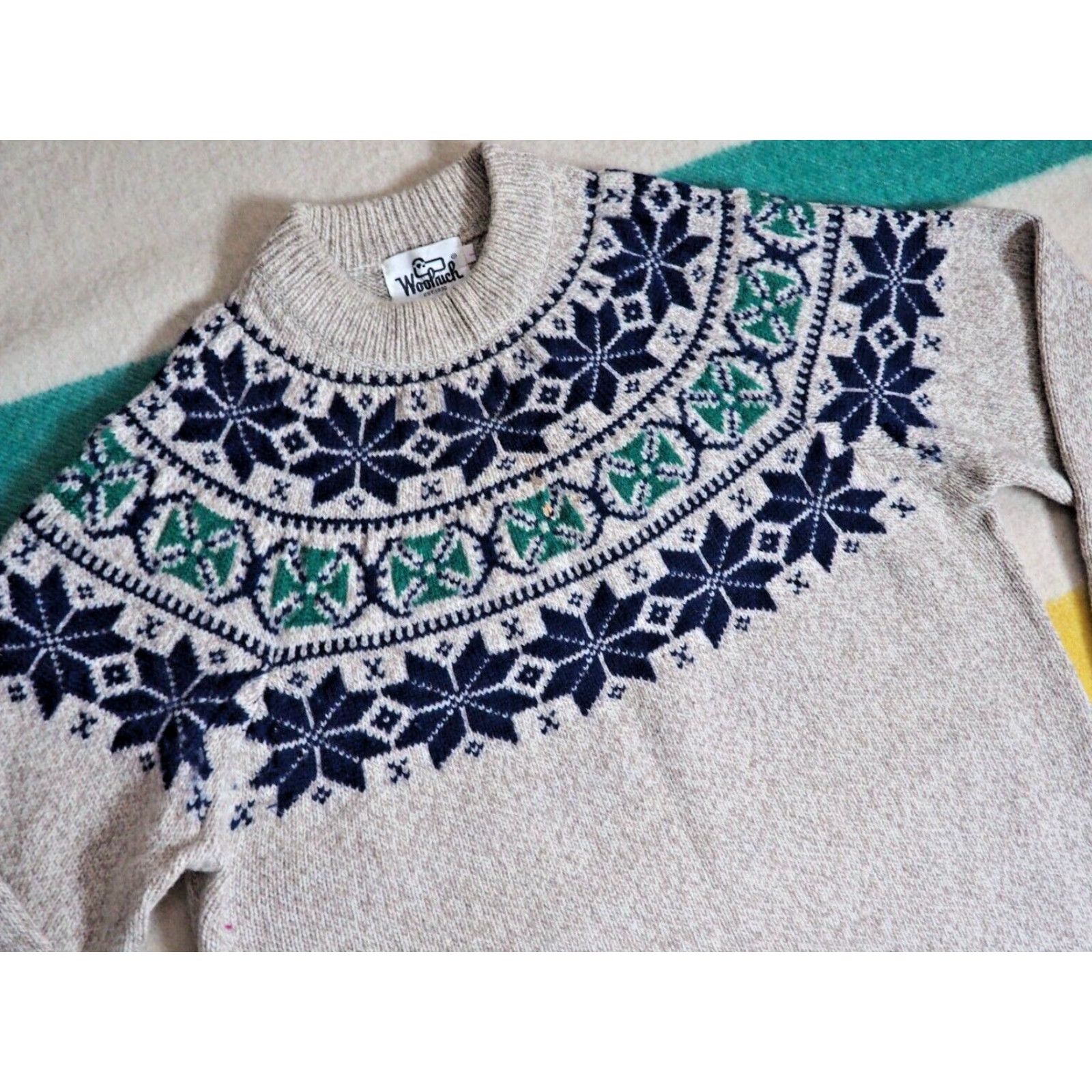Vintage VTG 70s Woolrich Wool Beige Fair Isle Nordic Camp Pullover Sweater Unisex L Size US L / EU 52-54 / 3 - 2 Thumbnail