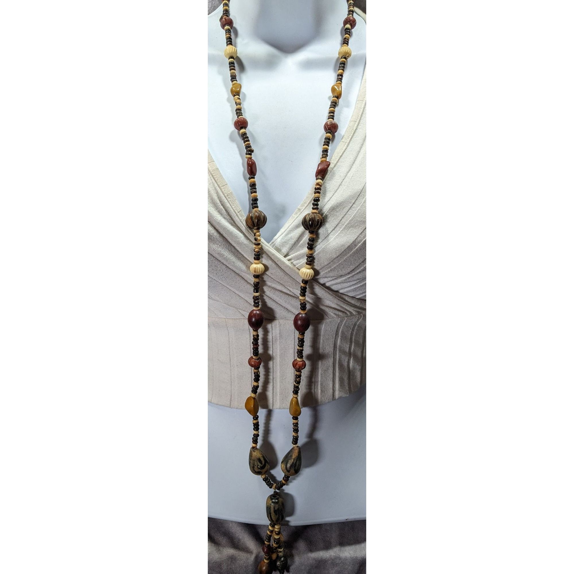 Other Vintage Ethnic Hand Carved Wood And Stone Beaded Necklace Size ONE SIZE - 4 Thumbnail