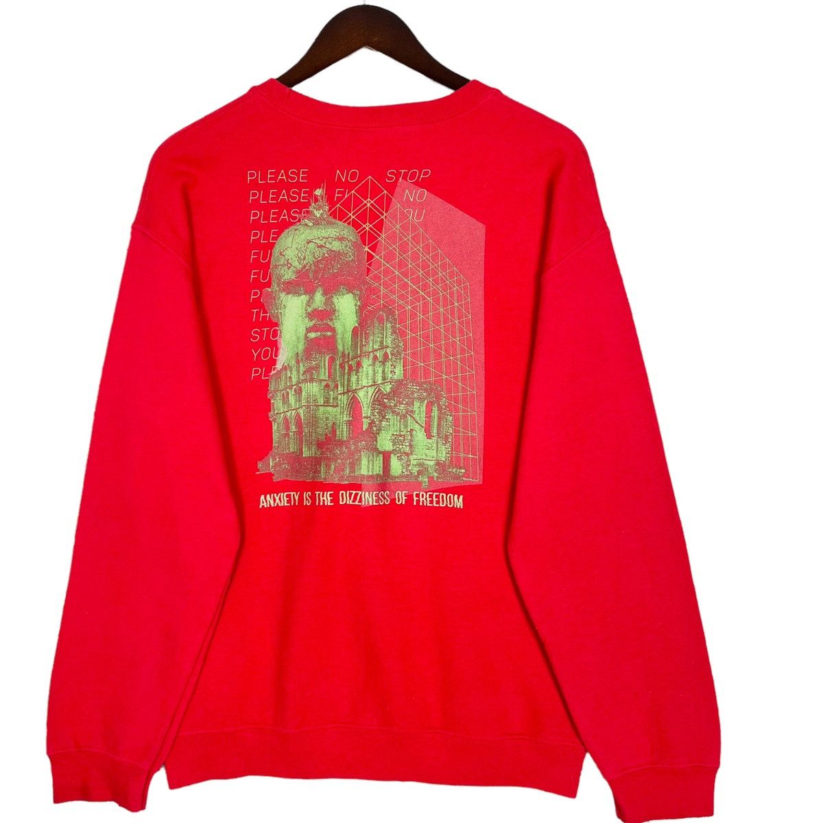 image of Anima Nice Design Anxiety Is The Dizziness Of Freedom Sweatshirt in Red, Men's (Size Medium)