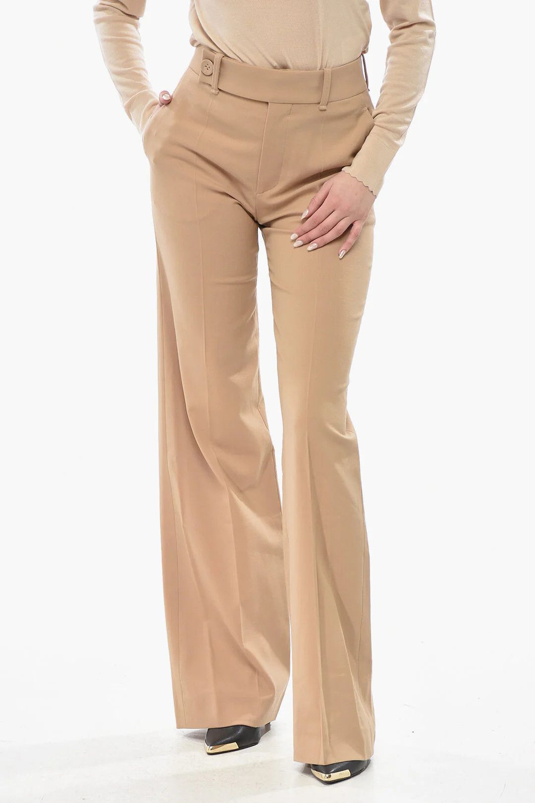 Chloe og1mm0426 Wool-Blend Palazzo Pant in Beige Size 30" / US 8 / IT 44 - 1 Thumbnail
