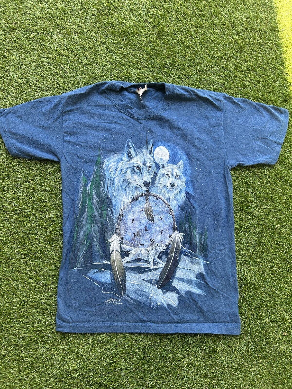 Vintage Vintage 90s/00s Wolf Dreamcatcher T-Shirt Size US S / EU 44-46 / 1 - 1 Thumbnail