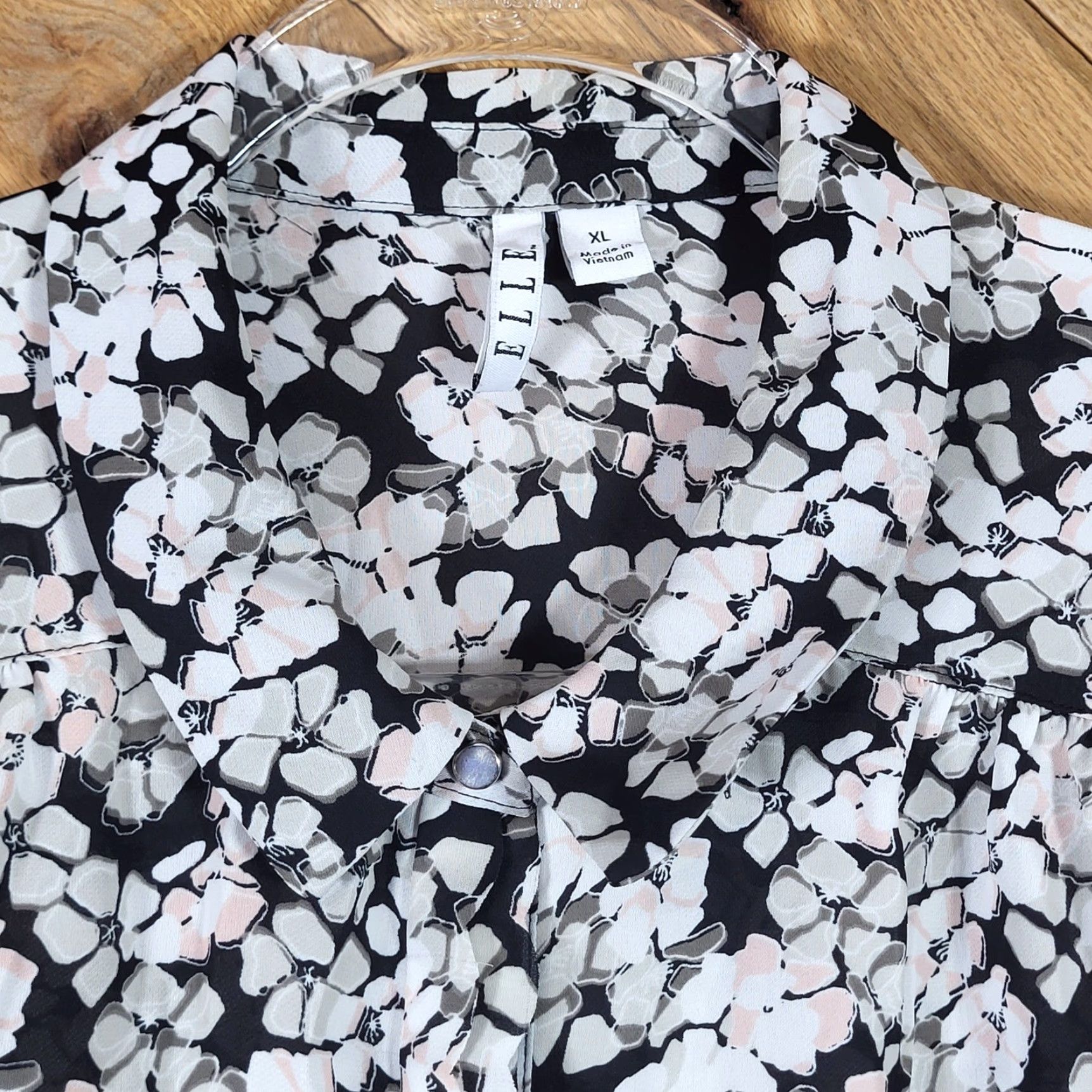 Vintage VINTAGE ELLE Button-Down Shirt Women XL Floral Geometric Print Long Sleeve Black White Size XL / US 12-14 / IT 48-50 - 3 Thumbnail