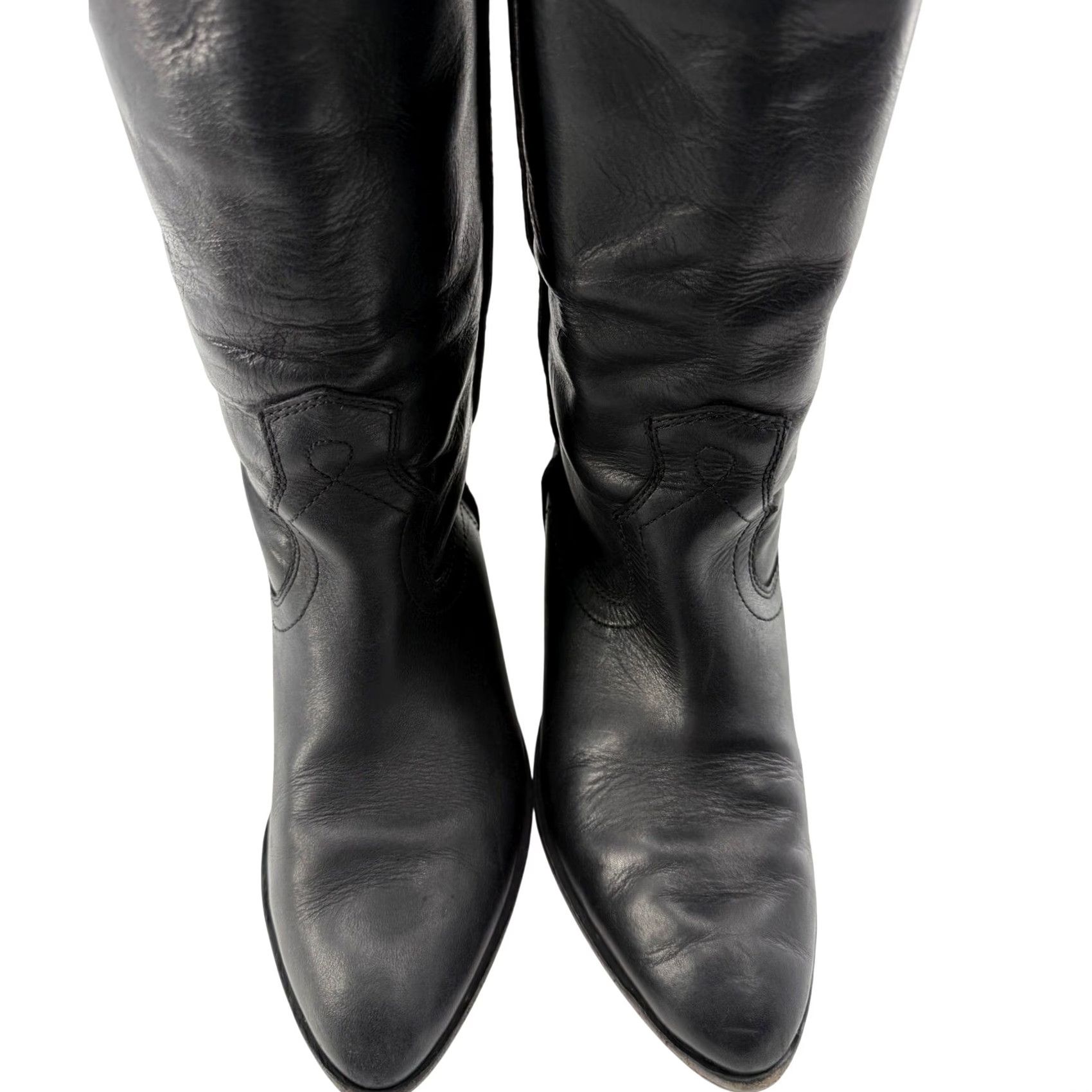 Frye Frye Ray Seam Tall Boots Leather Knee High Pointed Toe Block Heel 9M Black Women Boots with Box Size US 9 / IT 39 - 4 Thumbnail
