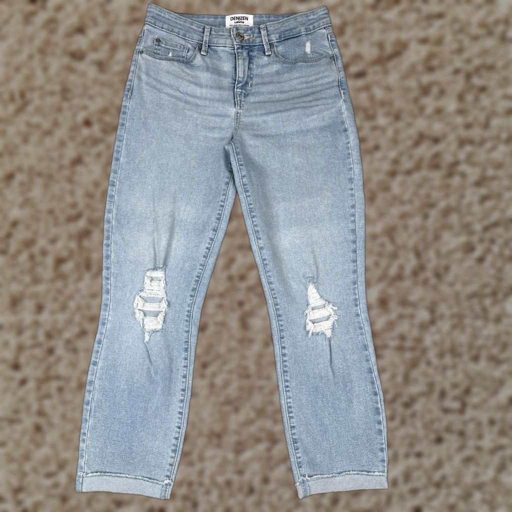 DENIZEN Levi's Jeans Womens 4 W27 Light Wash Mid Rise Boyfriend Distressed Denim Jeans 5-Pocket Stretch Cuffed Relaxed Modern Daywear Womens