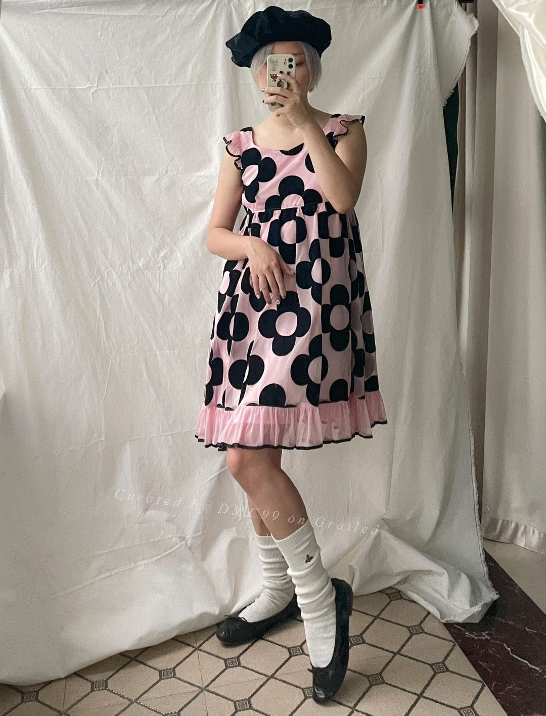 Vintage Flocked Flower Pink Tulle Dress Size M / US 6-8 / IT 42-44 - 1 Thumbnail