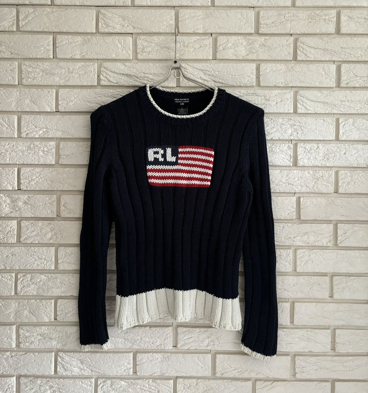 Polo Ralph Lauren × RRL Ralph Lauren × Vintage Polo Ralph Lauren USA Flag Sweater Size L / US 10 / IT 46 - 1 Thumbnail