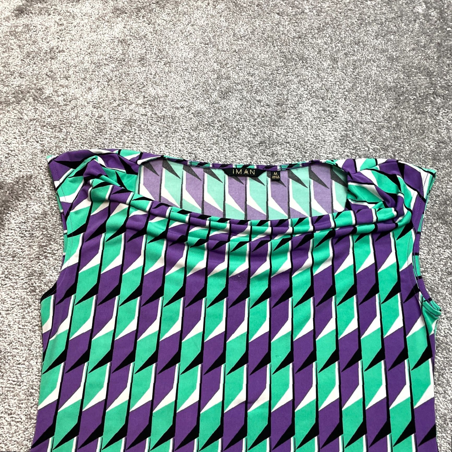 Vintage Iman Tank Top Blouse Womens M Green Purple Geo Stretch Sleeveless Ladies Size M / US 6-8 / IT 42-44 - 3 Thumbnail