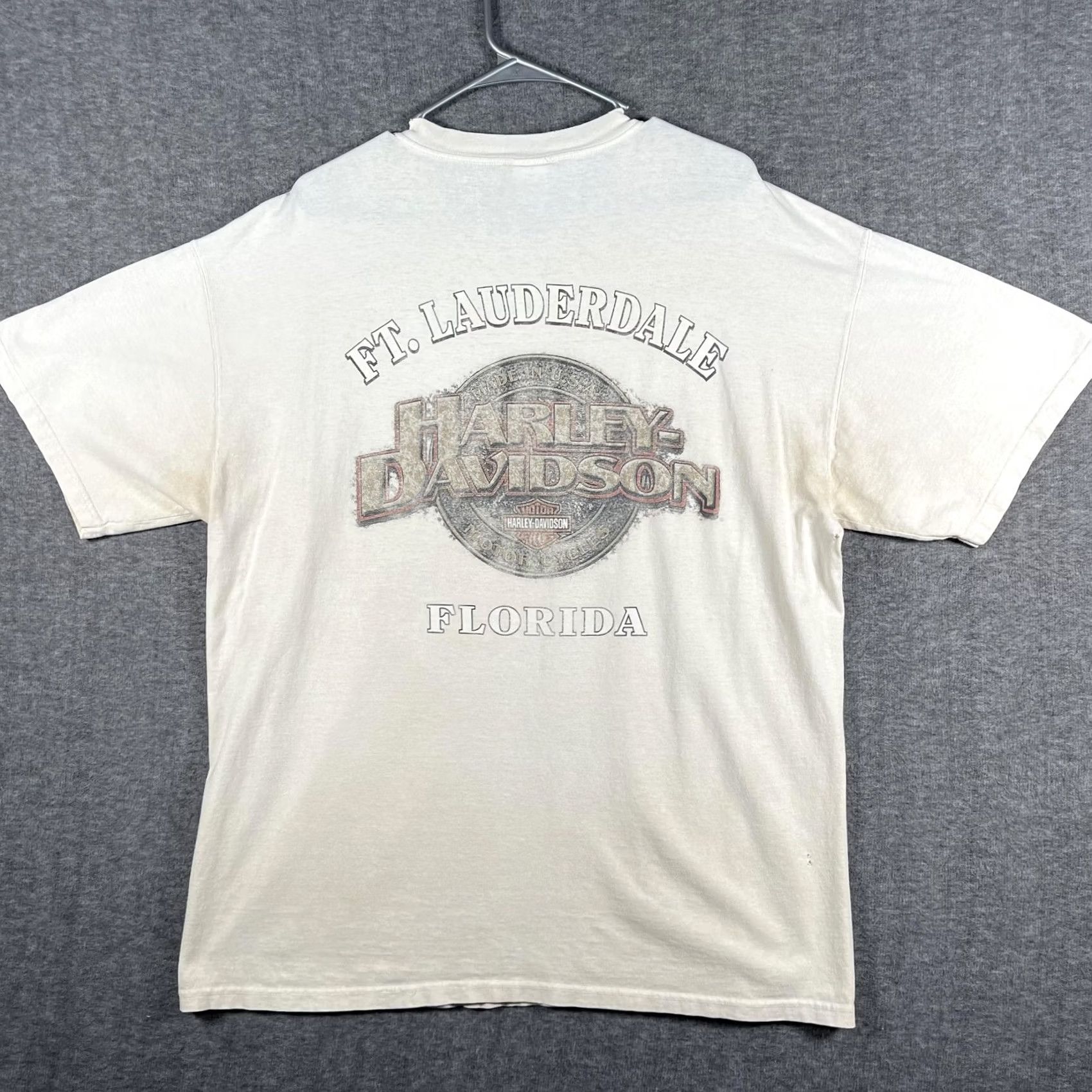 Harley Davidson VINTAGE Harley-Davidson Shirt Mens XL White 1999 Biker Tee Florida Ft Lauderdale 90s Logo Graphic Print Crew Neck Short Sleeve Mens Size US XL / EU 56 / 4 - 3 Thumbnail