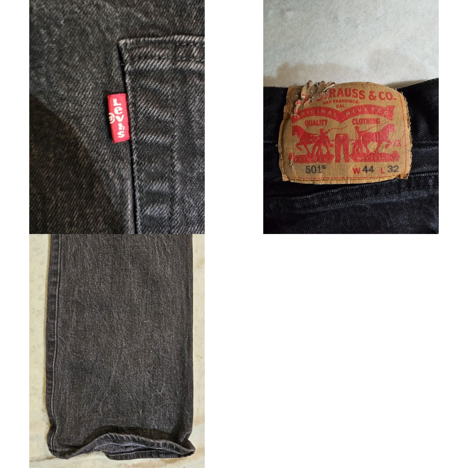 Levi's VINTAGE Levi's 501 XX Jeans Black Cotton Denim Button Fly 44x32 Men's Regular 90s Vintage 501 Series Block Pattern Solid Charcoal Wash Size US 44 / EU 60 - 9 Thumbnail