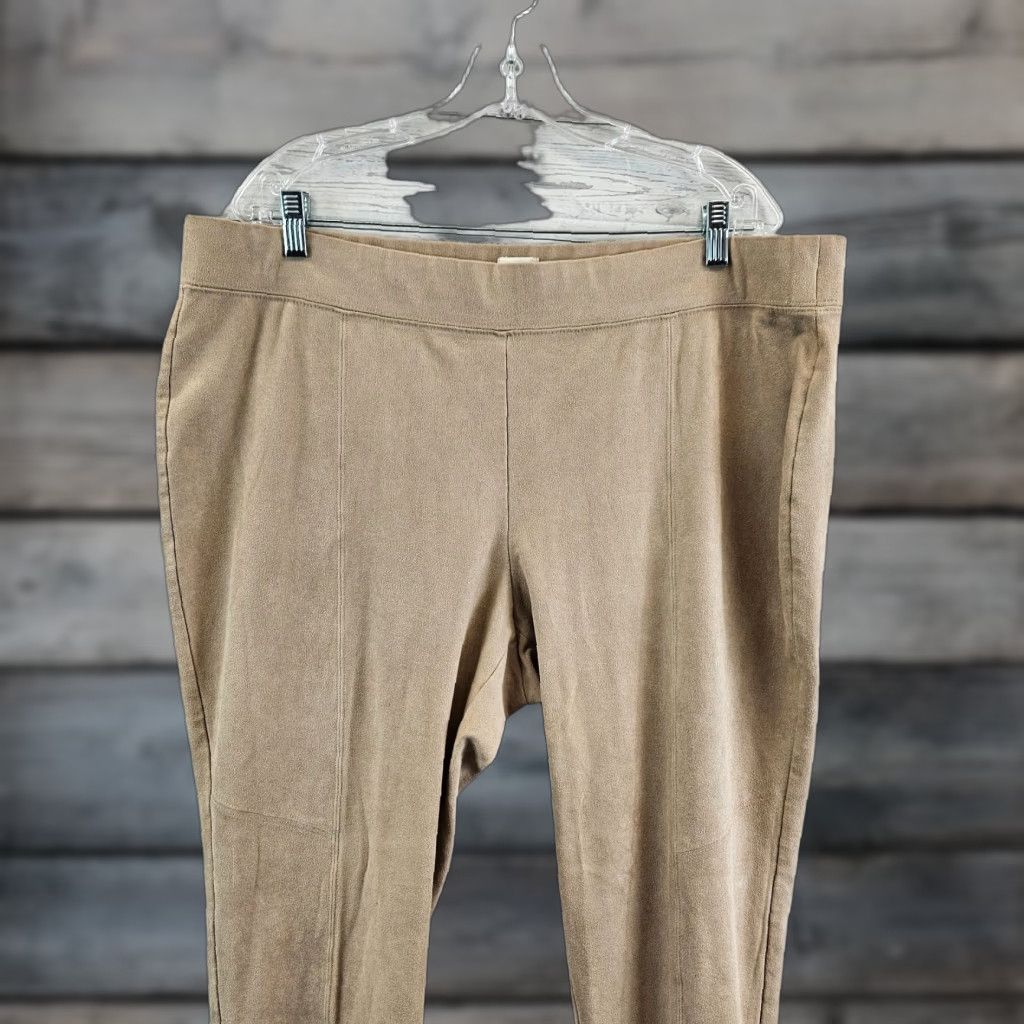 Vintage Chicos Zenergy Womens Faux Suede Pants Sz XL Tan Pull On High Rise Size 40" / US 18 - 1 Thumbnail