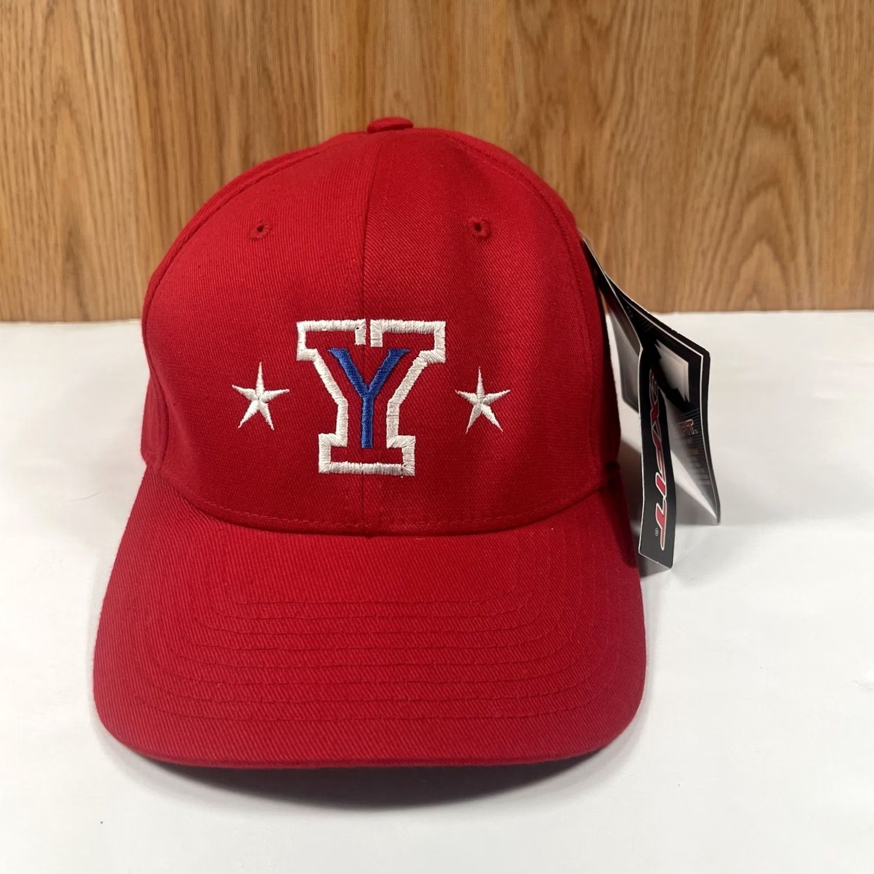 Vintage Flexfit Red Baseball Hat Cap Adult Size S-M Fitted Stretch Breathable Stars Logo Y All Stars Size ONE SIZE - 2 Thumbnail
