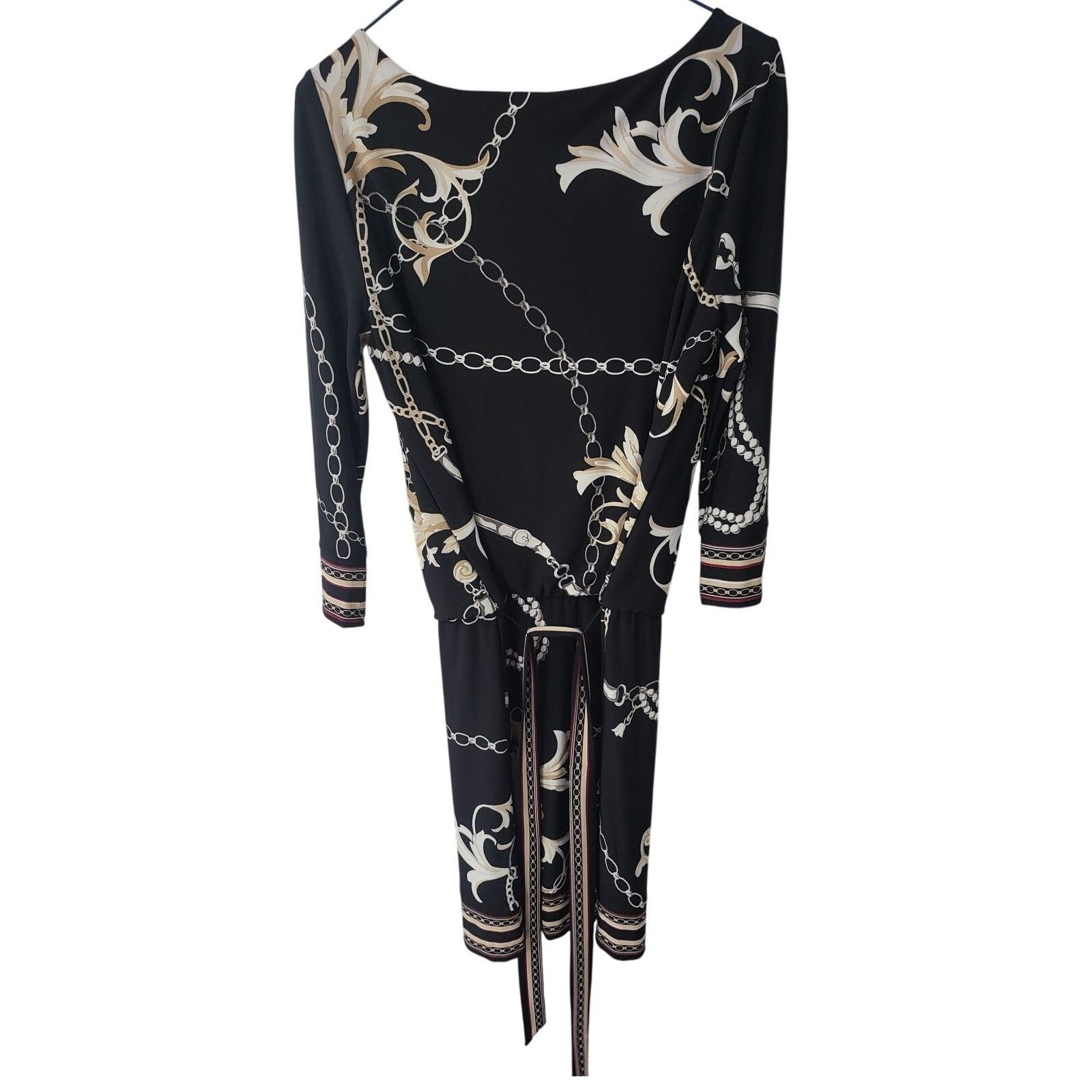 White House Black Market WH/BM Black Chain Print Belted Blouson Dress - XXS Size XXS / US 00 / IT 34 - 2 Thumbnail
