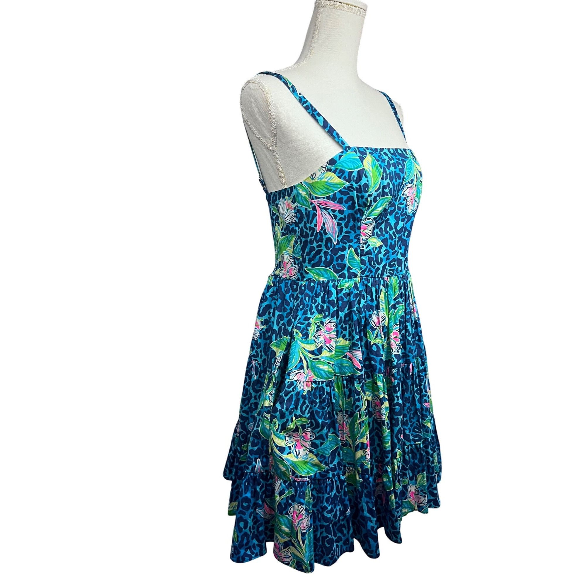 Lilly Pulitzer Lilly Pulitzer Womens Vintage Blue Green Floral Hawaiian Fit Size S / US 4 / IT 40 - 3 Thumbnail