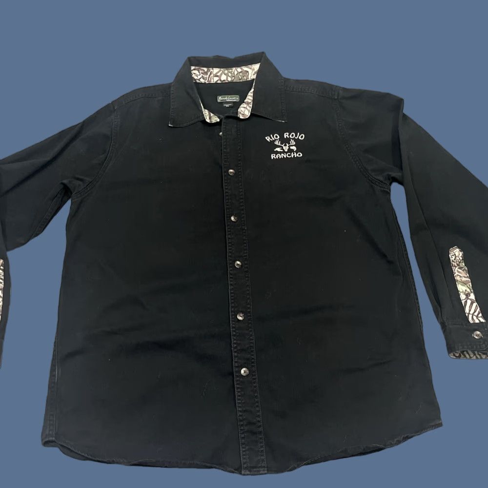 Vintage Brush Country Shirt Mens 2XL Black Long Sleeve Camouflage Button-Up Collar-Down Outdoor Fall Winter Spring Shirt Mens Size US XXL / EU 58 / 5 - 1 Thumbnail