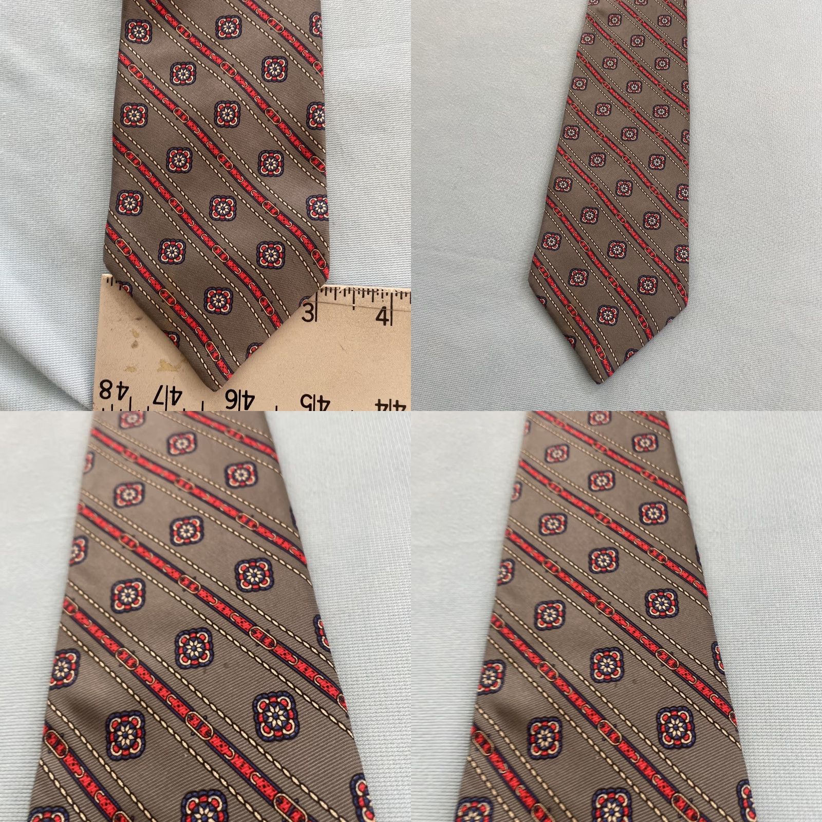 Vintage VINTAGE Duxbury Ltd. Silk Tie Art Deco Belt Neat Gray Repp Stripe Western Aztec Silk Tie 3x58 Mens Neckwear Belt Buckle Motif Size ONE SIZE - 8 Thumbnail