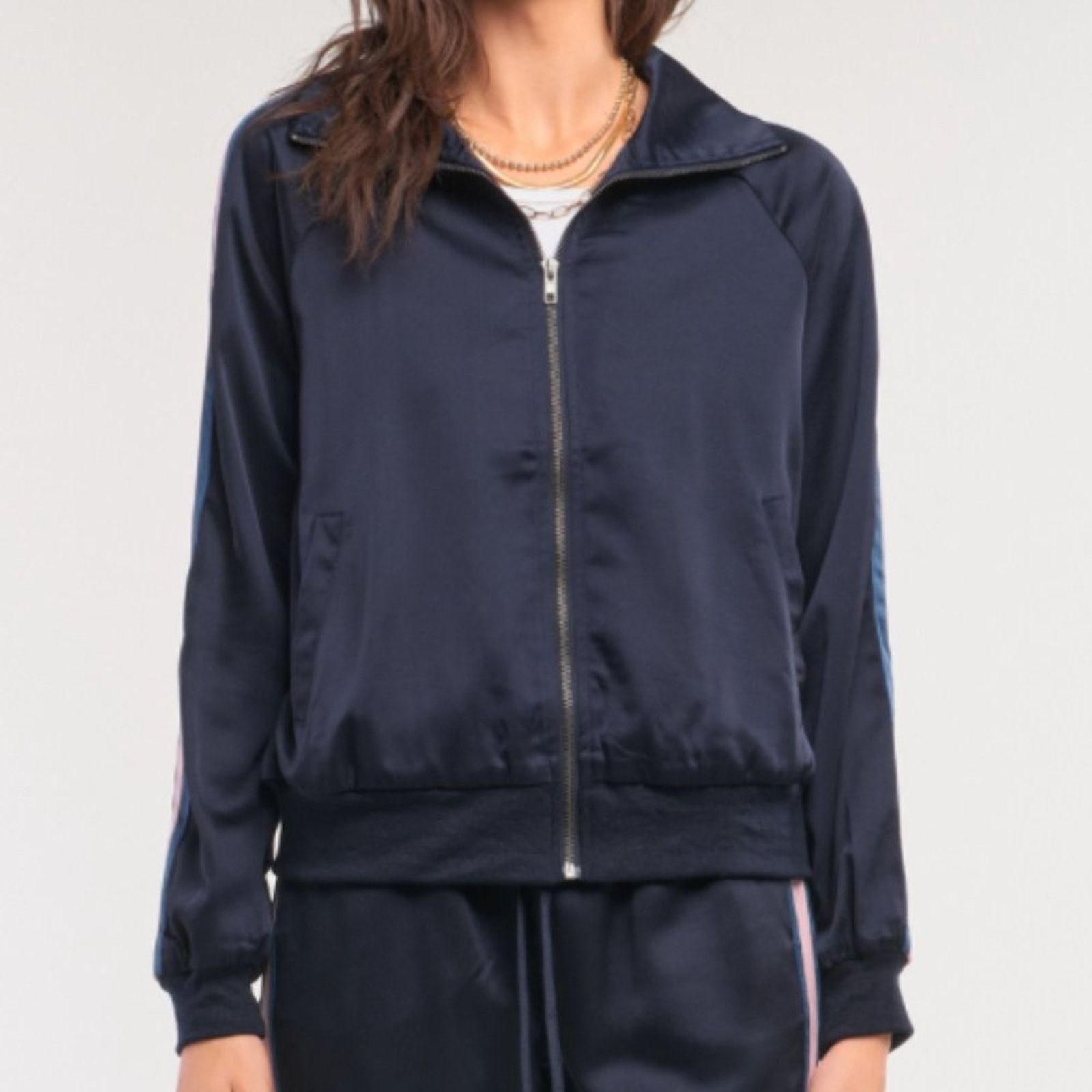 Other Navy Multicolor Stripe Detail Zip-Up Front Sports Jacket Size XS / US 0-2 / IT 36-38 - 6 Thumbnail