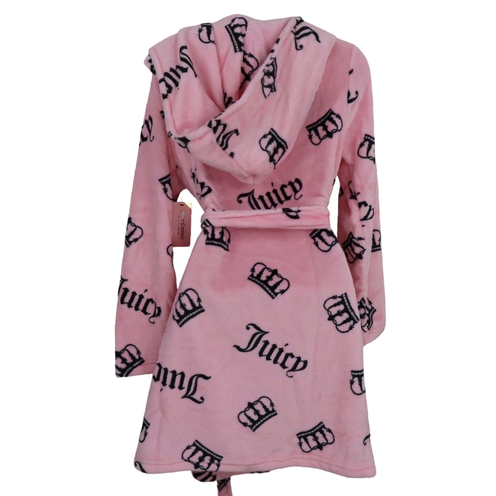 Juicy Couture Juicy Couture Women S/M Pink Black Logo Crown Hooded Knee Length Robe NEW NWT Size ONE SIZE - 4 Thumbnail