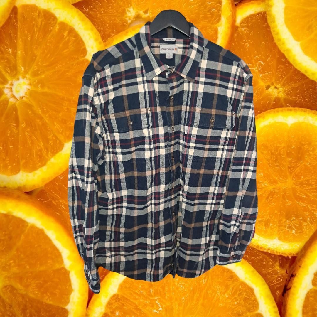 Carhartt Carhartt Original Fit Button Up Blue Tan White Red Flannel S Size US XL / EU 56 / 4 - 1 Thumbnail