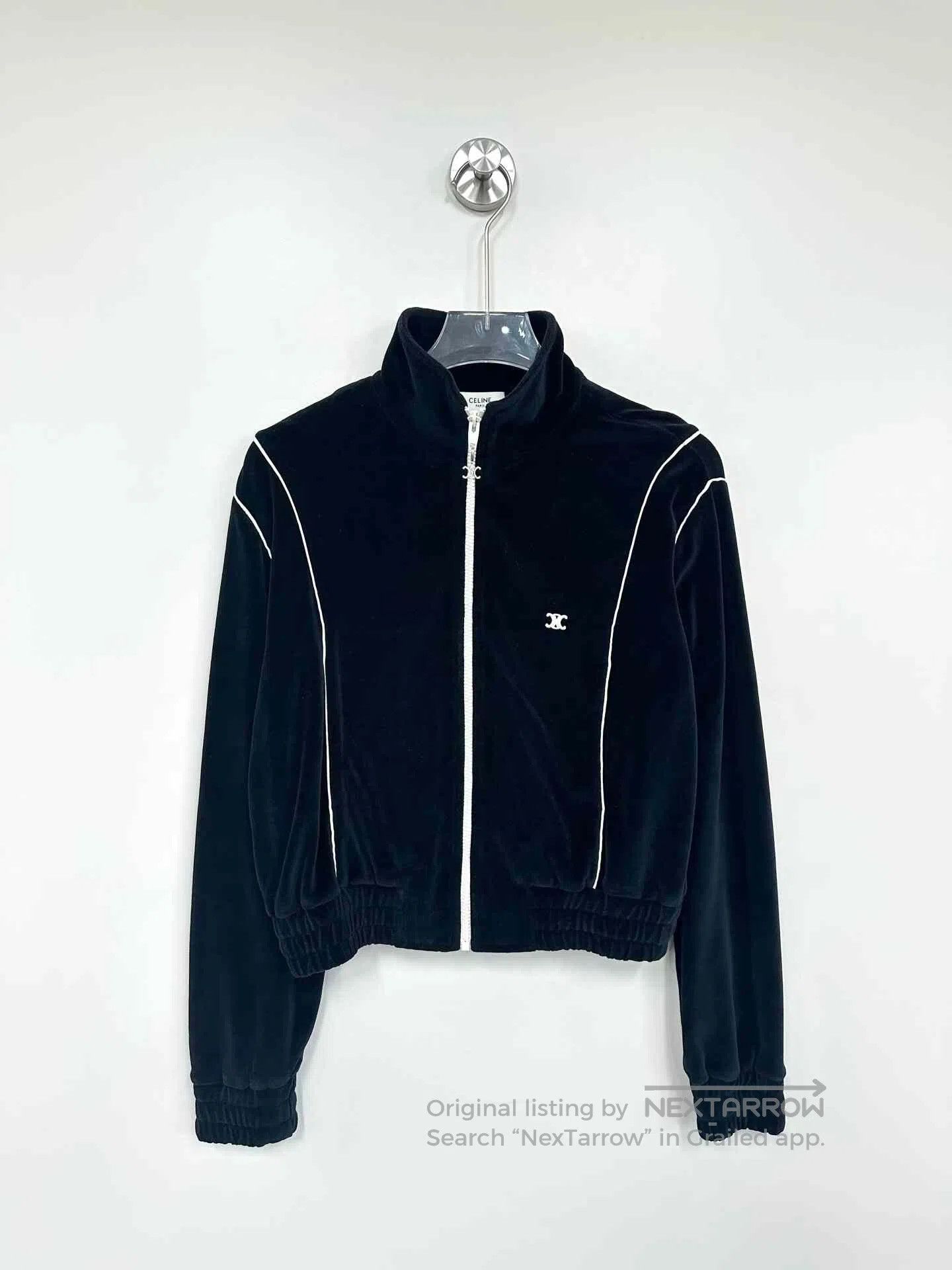 Celine CELINE Black embroidered small logo velvet zipper jacket| Size S / US 4 / IT 40 - 1 Thumbnail