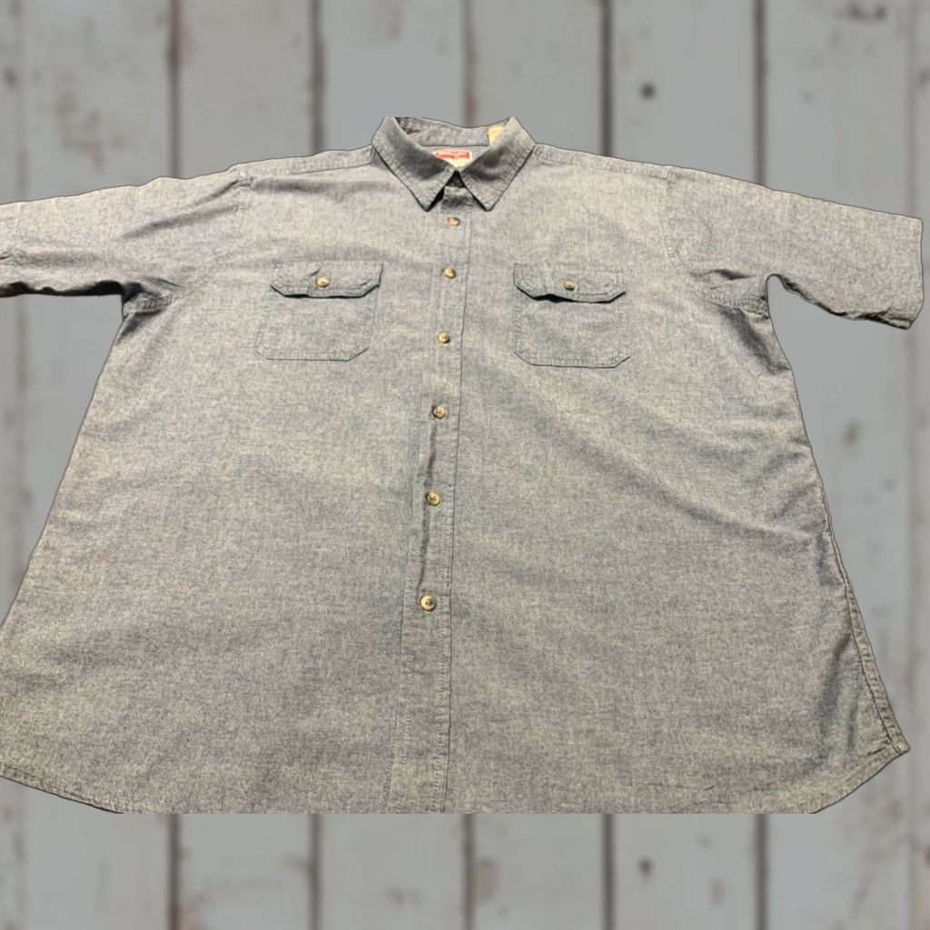 Wrangler Wrangler Button-Up Shirt Men's Casual Short Sleeve 2XL Blue Cotton Classic Outdoor Size US 39 - 1 Thumbnail