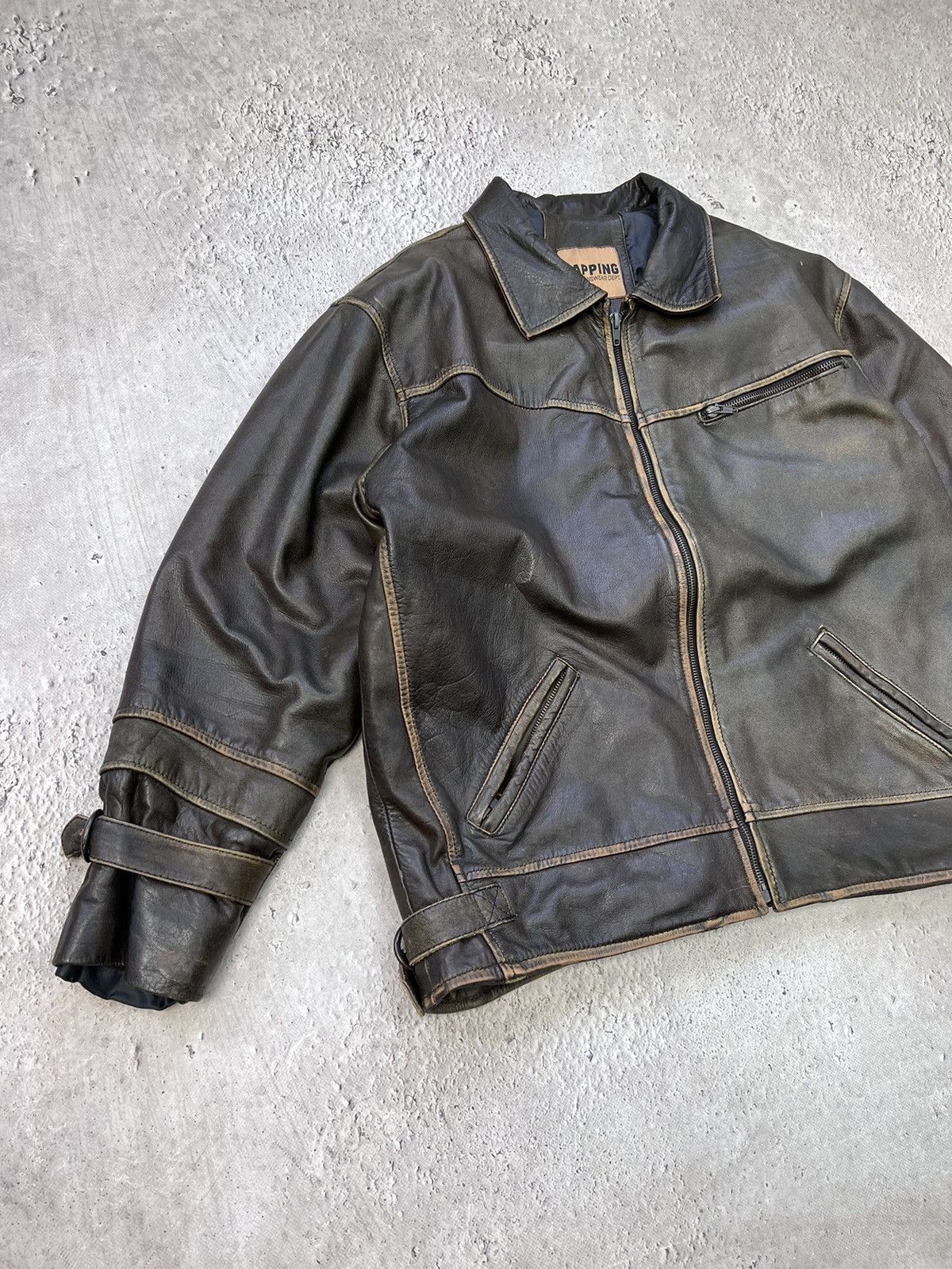 Vintage Vintage Brown avant garde genuine leather bomber jacket Size US M / EU 48-50 / 2 - 3 Thumbnail