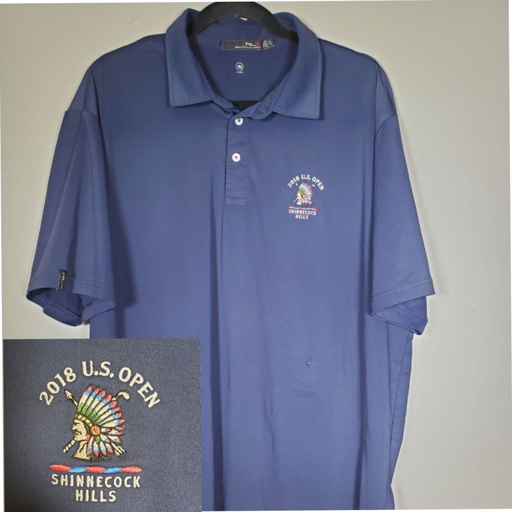 RLX Ralph Lauren Ralph Lauren RLX Golf Polo Shirt Navy Blue 2018 US Open Shinnecock Hills Men XL Size US XL / EU 56 / 4 - 2 Thumbnail
