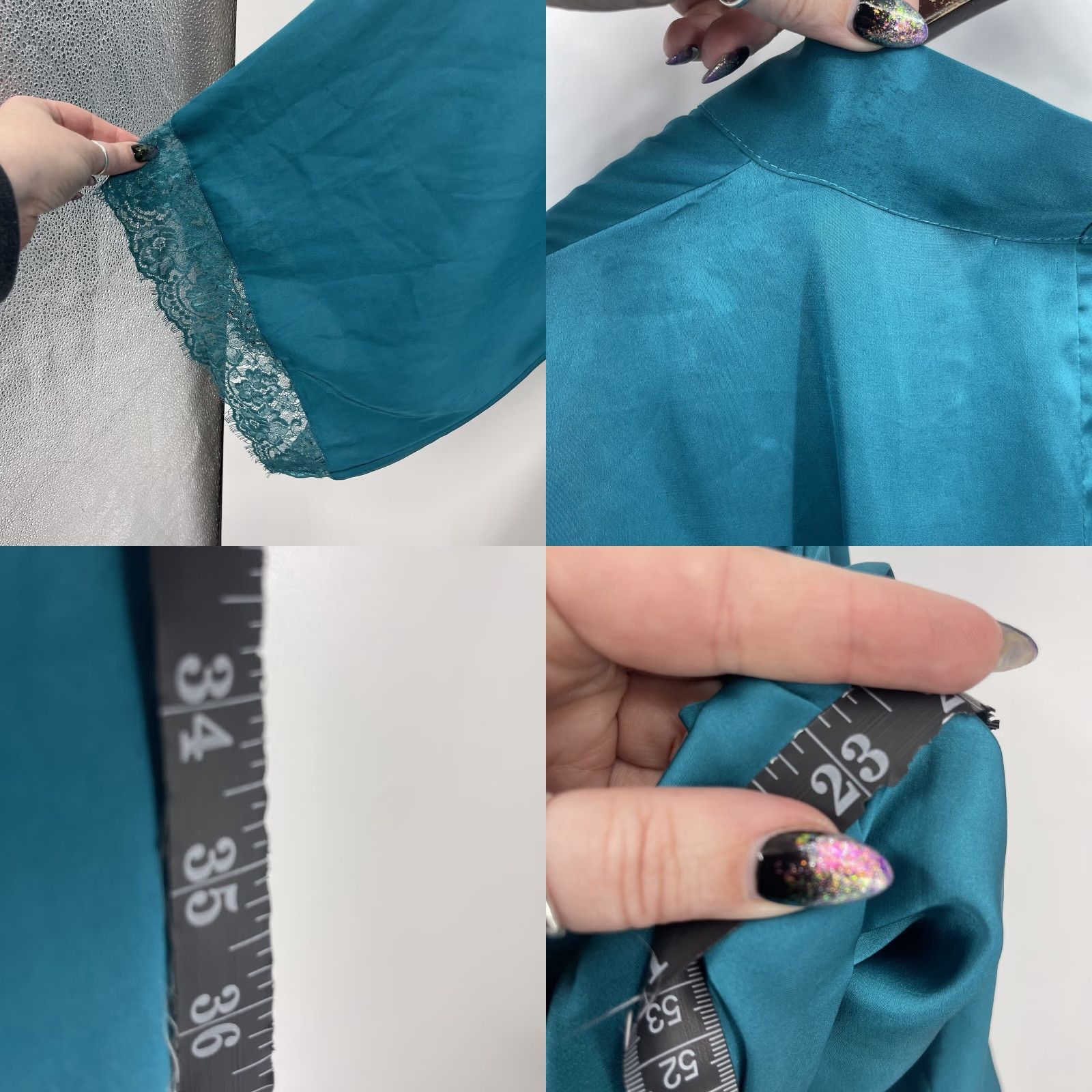 Vintage Old Shanghai Robe Womens Small Green Satin Kimono Lace Trim Tie Boho READ Size ONE SIZE - 8 Thumbnail