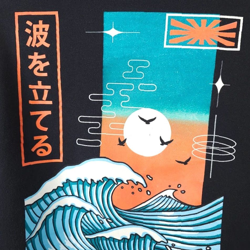 Vintage Bowery Japanese Ocean Waves Sweatshirt Hoodie Mens XL Black Pullover Size US XL / EU 56 / 4 - 5 Thumbnail
