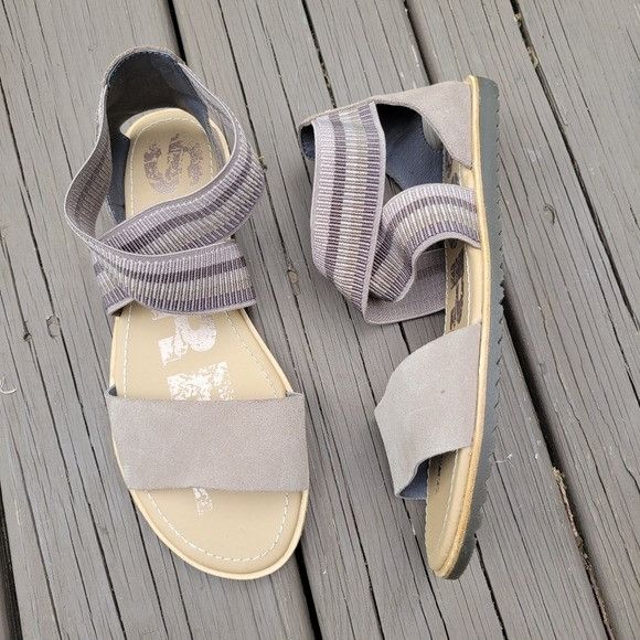 SOREL Sorel Ella Ash Taupe Suede Leather Elastic Strappy Open Toe Size US 8.5 / IT 38.5 - 1 Thumbnail