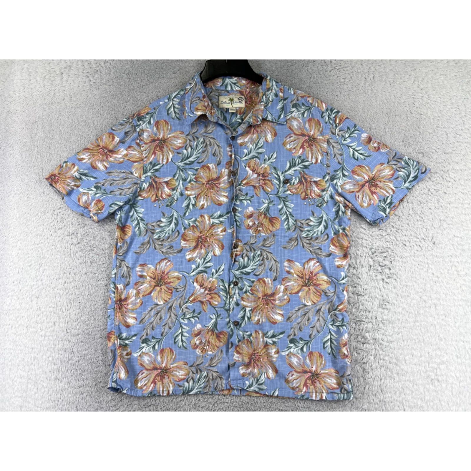 Vintage Island Shores Shirt Men Large Blue Floral 100% Rayon Hawaiian Button Up Beach Size US L / EU 52-54 / 3 - 6 Thumbnail